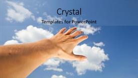  Presentation with goal - Beautiful PPT theme featuring reaching goal - hand touch the sky backdrop and a teal colored foreground