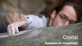  Presentation with boulder - Colorful presentation design enhanced with reaching goal - man grasping onto a boulder backdrop and a gray colored foreground
