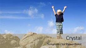  Presentation with boundaries - Presentation design having reaching goal - young boy with his arms background and a coral colored foreground