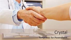  Presentation with doctor office - Cool new slide set with reaching hand - handshake with doctor and patient backdrop and a coral colored foreground