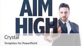  Presentation with aim high - Amazing PPT layouts having reaching higher - business man pointing the text backdrop and a white colored foreground
