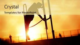  Presentation with pole - Theme featuring reaching higher - pole vaulter at sunset background and a yellow colored foreground