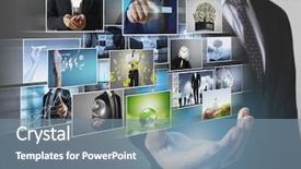  Presentation with photo album - Slide deck having reaching images streaming digital photo background and a seafoam green colored foreground