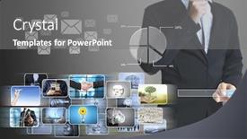  Presentation with album - PPT theme enhanced with reaching images streaming digital photo album background and a gray colored foreground