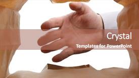  Presentation with grab hand - PPT layouts consisting of reaching into a paper bag background and a coral colored foreground