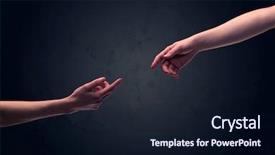  Presentation with hands reaching up - Audience pleasing presentation design consisting of reaching out to one another backdrop and a wine colored foreground