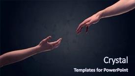  Presentation with hands reaching up - PPT theme featuring reaching out to one another background and a wine colored foreground