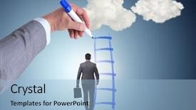  Presentation with businessman climbing the career ladder - Theme with reaching sky - businessman climbing career ladder background and a light blue colored foreground