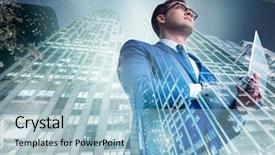  Presentation with buildings - Slide set featuring reaching success - businessman against buildings in business background and a light blue colored foreground