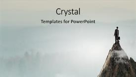  Presentation with business man climbs up to the top of 3d success stairs steps - Beautiful presentation theme featuring reaching top of success mixed backdrop and a light gray colored foreground