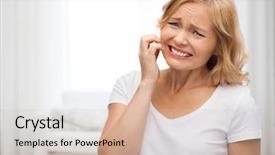  Presentation with unhappy - Cool new theme with reaction - unhappy woman suffering from face backdrop and a soft green colored foreground