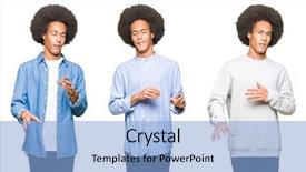  Presentation with afro hair salon - Amazing PPT theme having reactions - collage of young man backdrop and a light blue colored foreground