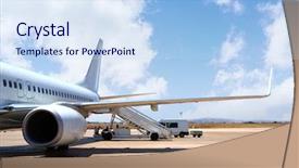  Presentation with aircraft - Slide set with reactor - aircraft airplane in airport landed background and a sky blue colored foreground