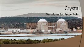  Presentation with nuclear reactor - Beautiful presentation theme featuring reactor industry - almaraz nuclear power plant backdrop and a light gray colored foreground