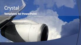 Presentation with turbine - Beautiful PPT theme featuring reactor plane - airplane wing aircraft turbine flying backdrop and a ocean colored foreground