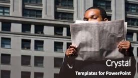  Presentation with newspaper headline - Presentation theme enhanced with cover new york city - businessman looking over newspaper background and a dark gray colored foreground
