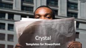  Presentation with man looking up happy - Audience pleasing PPT theme consisting of listbuilding - man looking over newspaper backdrop and a dark gray colored foreground