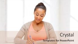  Presentation with international student - Amazing PPT theme having african american reading - education and business concept backdrop and a  colored foreground