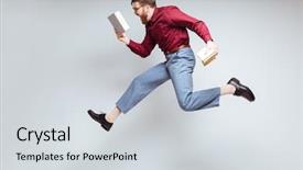  Presentation with studio - Beautiful theme featuring reading - male nerd jumping in studio backdrop and a light gray colored foreground