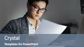  Presentation with documentation - Cool new slides with reading - portrait of busy asian man backdrop and a ocean colored foreground