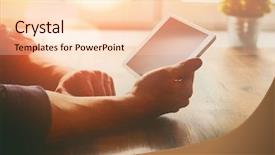  Presentation with reading table - Slide set with reading - thoughtful male person looking background and a lemonade colored foreground