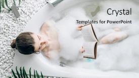  Presentation with foam - Beautiful theme featuring reading - woman lying in bath backdrop and a light gray colored foreground
