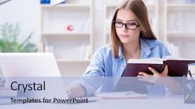  Presentation with teenage - Slide set having reading - young teenage female student preparing background and a light blue colored foreground