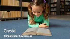  Presentation with school elementary - Beautiful PPT theme featuring reading a book in library backdrop and a ocean colored foreground