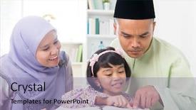  Presentation with family reading - Amazing slide deck having malay muslim parents teaching child reading a book southeast asian family at home backdrop and a coral colored foreground