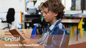  Presentation with school kids reading books - Audience pleasing slides consisting of reading a book while sitting backdrop and a  colored foreground