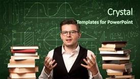  Presentation with school desk - Slide deck with reading a book with area background and a  colored foreground