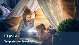  Presentation with kids reading book - Presentation theme with reading a book with flashlight background and a ocean colored foreground