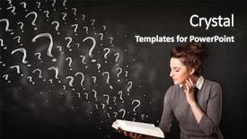  Presentation with question marks - Presentation featuring reading a book with question background and a dark gray colored foreground
