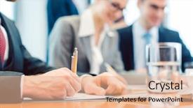  Presentation with contract conferences - Slide deck enhanced with reading a contract working diligent background and a  colored foreground