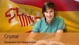  Presentation with library - Slide deck with reading against digitally generated spanish background and a gold colored foreground