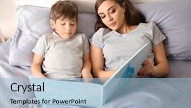  Presentation with bedtime story - Beautiful slide deck featuring reading bedtime story to son backdrop and a light blue colored foreground
