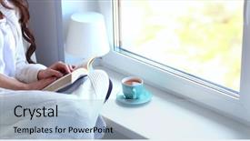  Presentation with tea and coffee - Audience pleasing presentation consisting of reading book and drinking coffee backdrop and a light blue colored foreground