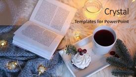  Presentation with cup of lemon tea - Beautiful presentation design featuring reading book candel light - cup of hot tea backdrop and a coral colored foreground