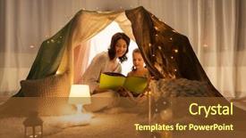  Presentation with kids reading book - PPT theme consisting of reading book in kids tent background and a tawny brown colored foreground