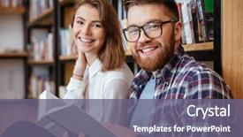  Presentation with young happy couple - Amazing slide deck having reading book in library backdrop and a gray colored foreground
