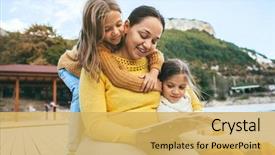  Presentation with family reading - Slide set enhanced with reading book in park fall background and a yellow colored foreground