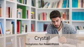  Presentation with study - Presentation featuring reading book in school library background and a soft green colored foreground