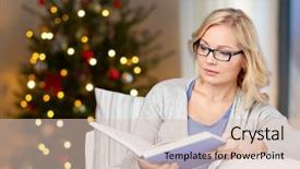  Presentation with knowledge - Presentation theme having reading book over christmas tree background and a lemonade colored foreground