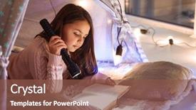  Presentation with girl christmas - Presentation theme enhanced with reading book with lamp flashlight background and a tawny brown colored foreground