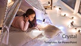  Presentation with girl christmas - Amazing PPT theme having reading book with lamp flashlight backdrop and a coral colored foreground