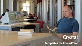  Presentation with books - Presentation theme with reading books in the library background and a  colored foreground