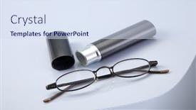  Presentation with container - Slide set with reading glass with gray container background and a sky blue colored foreground