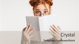  Presentation with book glasses - Colorful presentation theme enhanced with reading glasses - portrait of a funny young backdrop and a soft green colored foreground