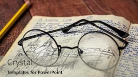  Presentation with travel journal - Presentation theme having reading-glasses-on-a-vintage background and a light gray colored foreground