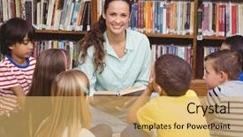  Presentation with pupils reading - Beautiful slide deck featuring reading her pupils a story backdrop and a yellow colored foreground